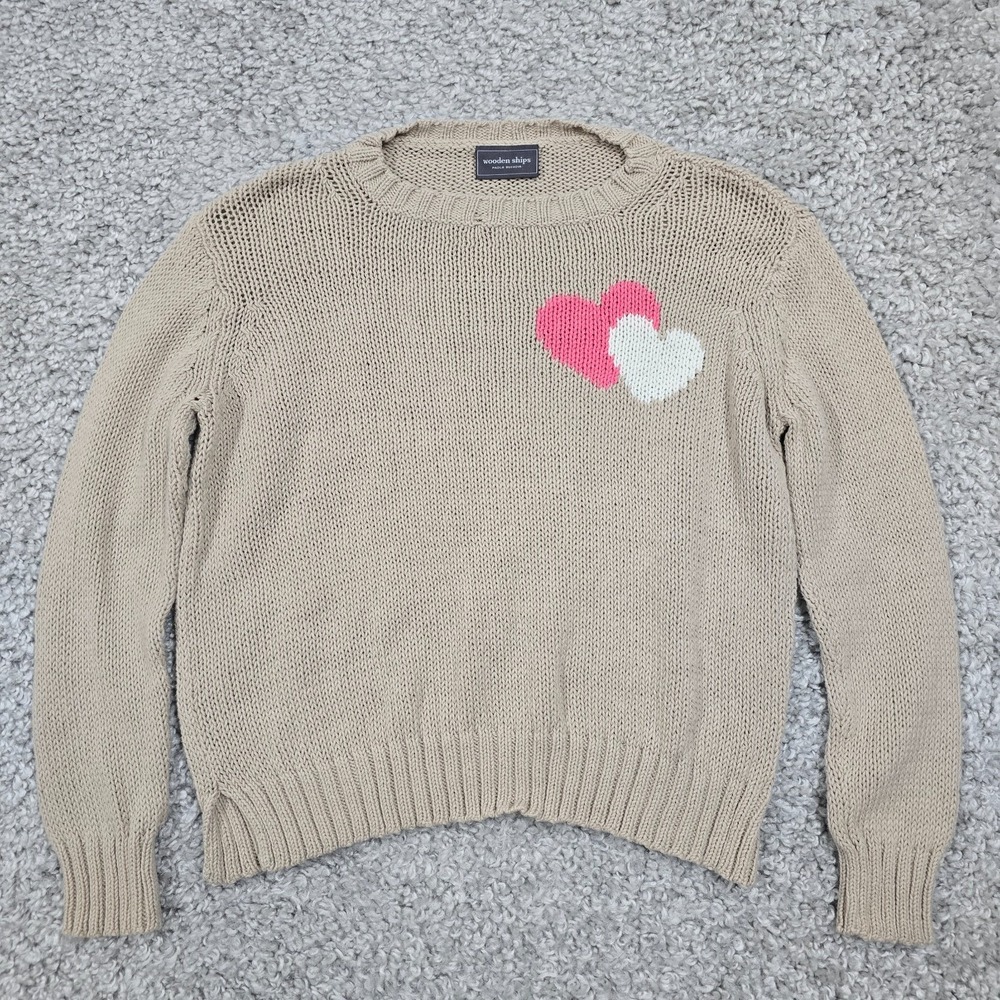 Wooden Ships Womens Heart Knit Sweater Size XS Cozy Layer Valentine Classic